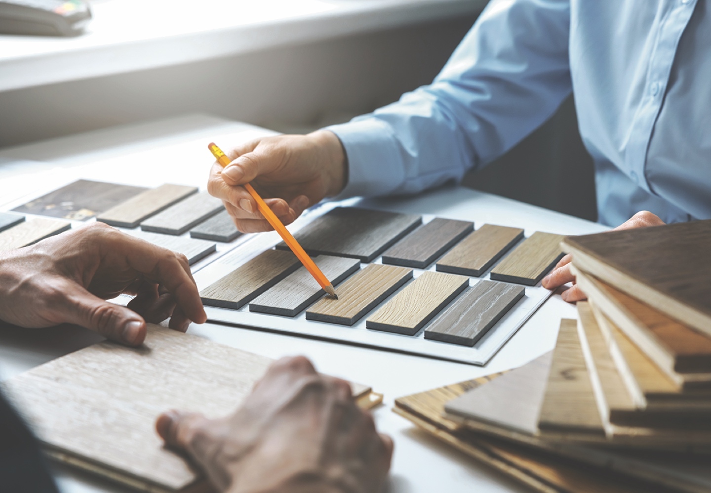 Grid feature wood swatches